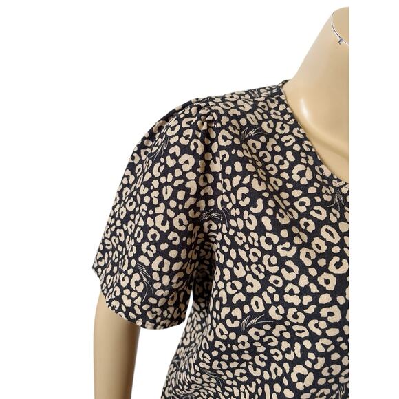 MICHAEL KORS Womens Size Medium Animal Print Linen Blend Short Sleeve Shirt Top - Picture 7 of 11